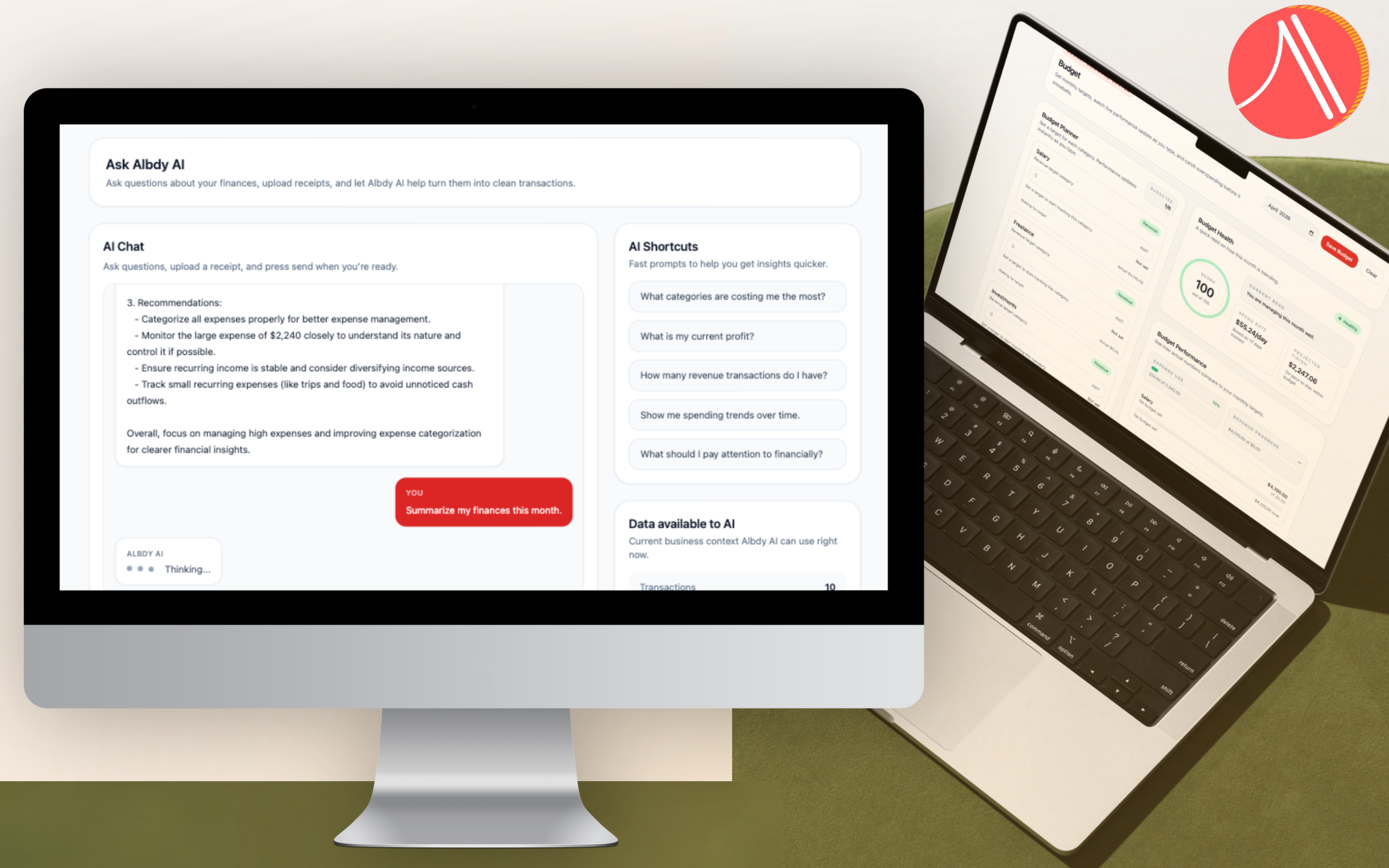 Albdy AI premium mockup on desktop and tablet
